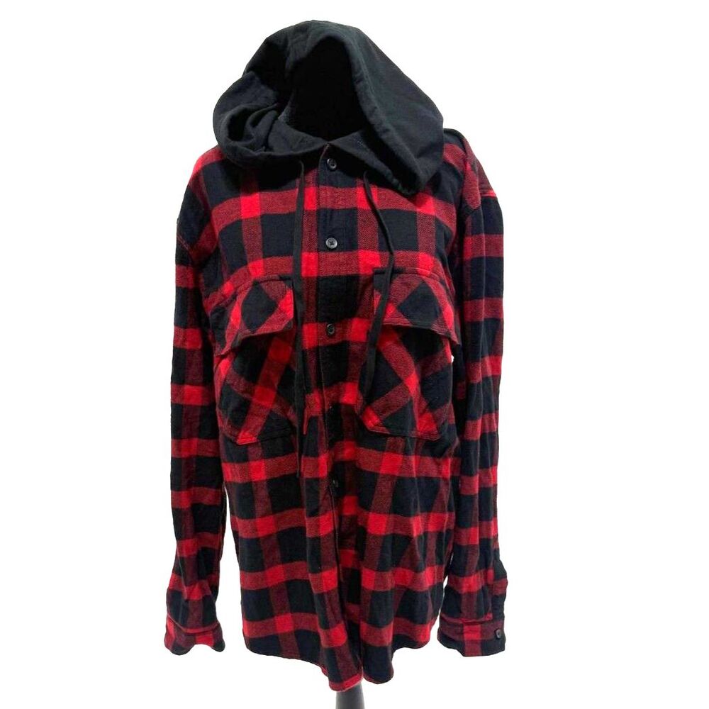 Original Use red & black checker long sleeve flannel hoodie